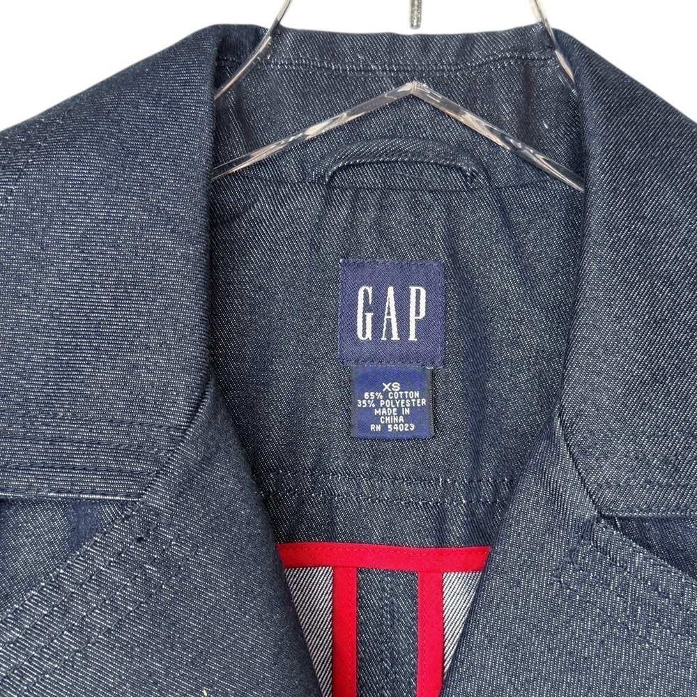 GAP Y2K Vintage Denim Dark Wash Women’s Blue Belted Women’s Trench Coat Sz XS - Picture 4 of 12
